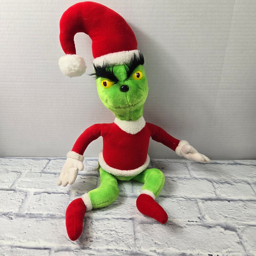 Vintage 1983 Coleco Dr Suess Santa Grinch Plush with Bushy Eyebrows Hard Eyes